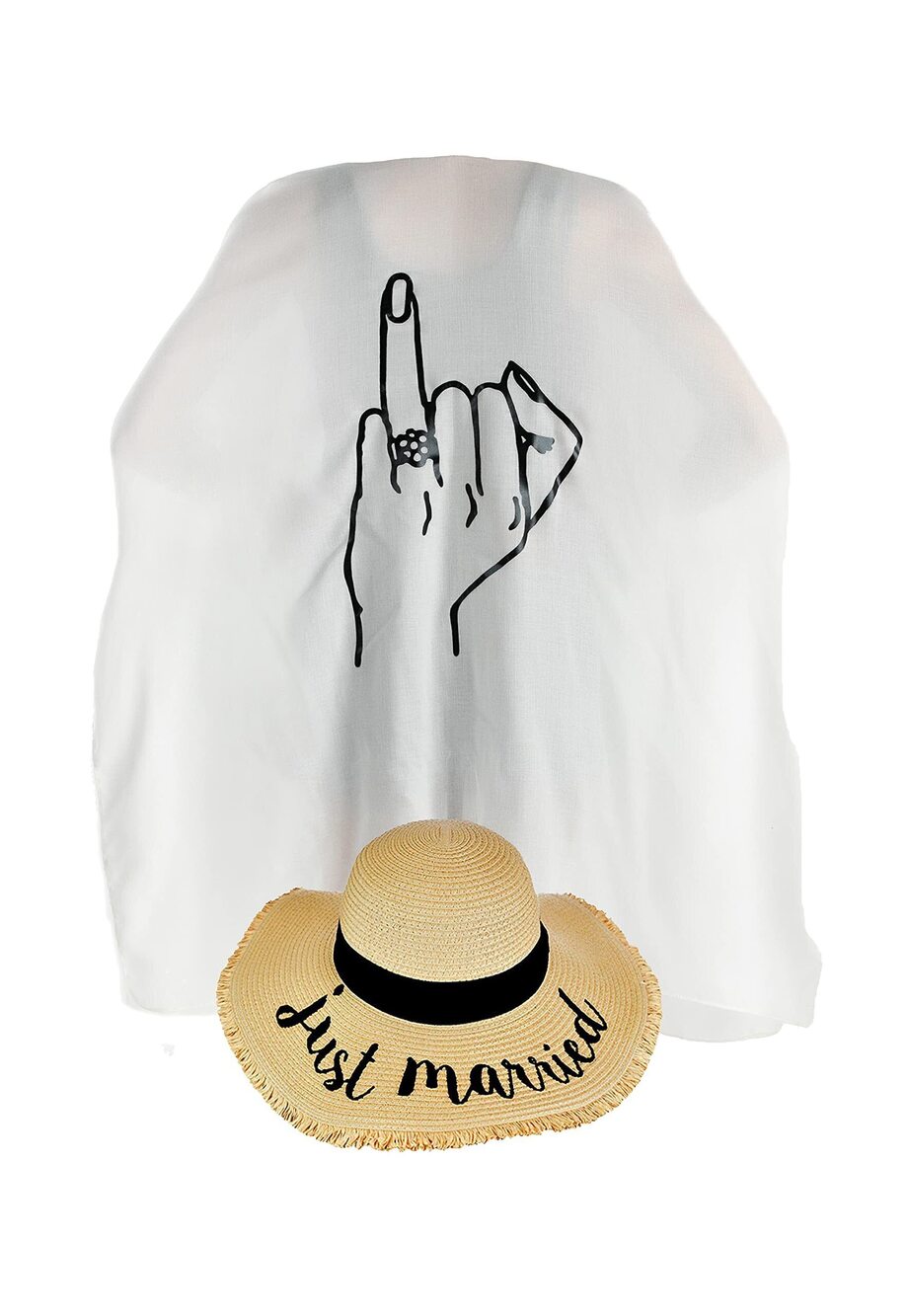 7308 Sun Hat/Coverup Bundle: Just Married Fringe/Natural & Ring Finger